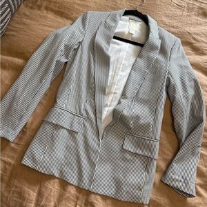 H&M cotton striped career work open front  blazer